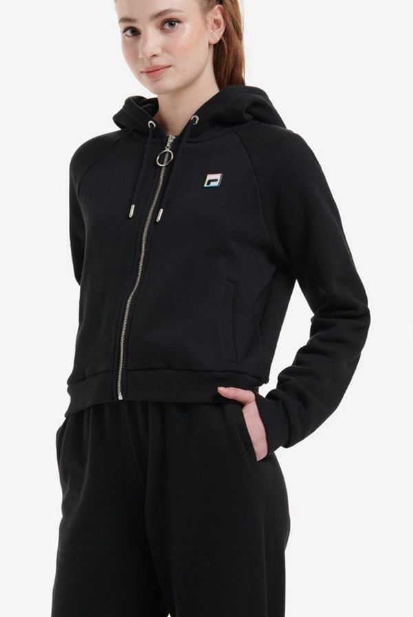 Fila Anja Embroidered Logo Zip Women's Hoodies - Black,NZ 210-95381